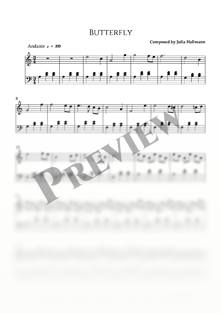 Butterfly – Klaviernoten (PDF)