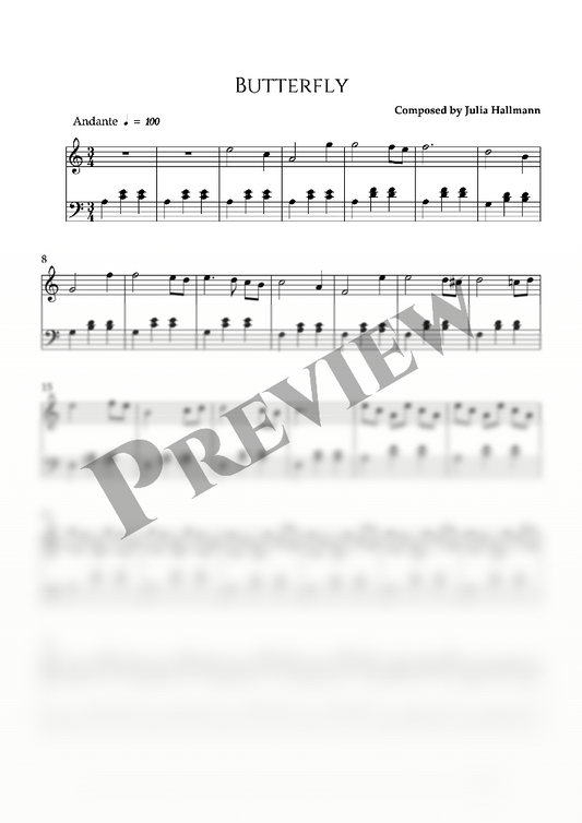 Butterfly – Klaviernoten (PDF)